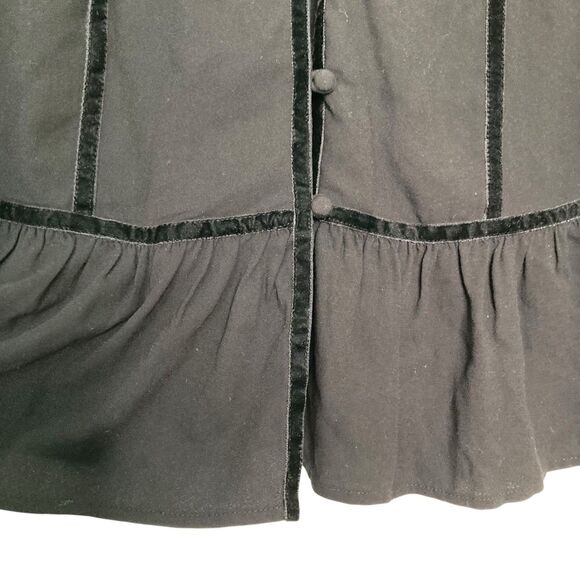 Frame Women's Black Sleeveless V-Neck Peplum Blouse Top Size Medium Velvet Trim - Picture 9 of 15